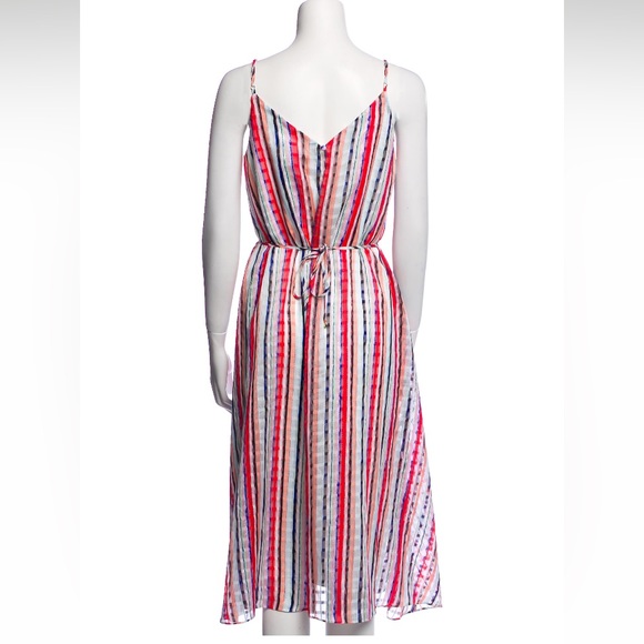 MILLY Stripe Colorful Multicolor V Neck Sleeveless Midi Dress - Picture 3 of 11